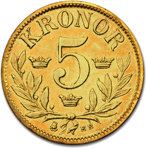 Швеция Златна монета от 5 крони Оскар II (1881-1899) (2)