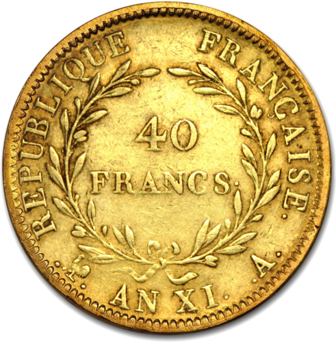 40 франков Наполеон Бонапарт (1802-1803) Французская империя золотая монета (2)