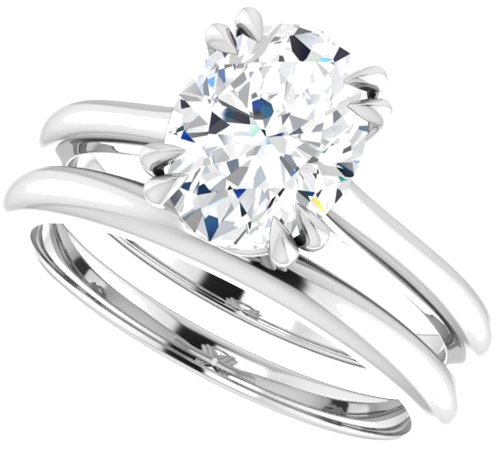 14K White 9x7 mm Oval Solitaire Engagement Ring Mounting (10)