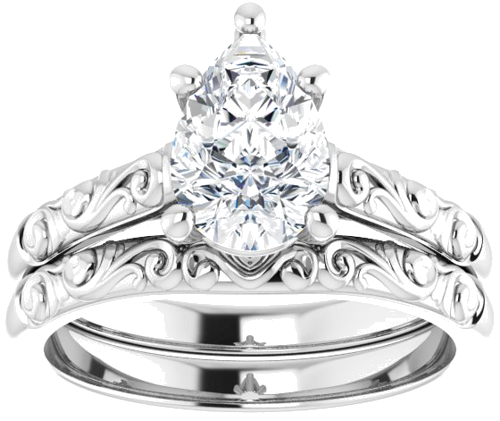 Sužadėtuvių Žiedas „Solitaire“ 14k white gold Pear 9mm x 6mm (8)
