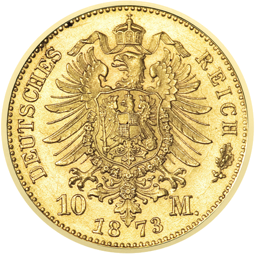 10 Mark Gold Coin John I (1872–1873), Kingdom of Saxony, German Empire (2)
