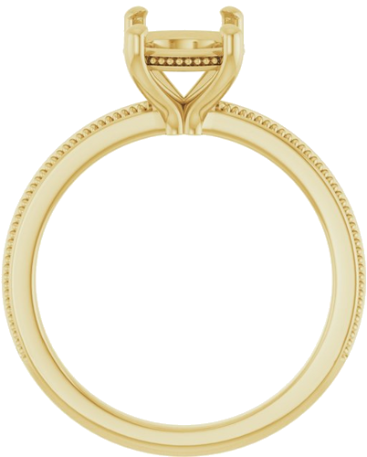 Sužadėtuvių Žiedas „Solitaire Milgrain“ 14k yellow gold Elongated Cushion 9mm x 7mm (2)