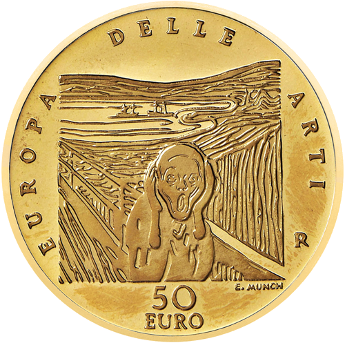 2007 Italija Edvard Munch 50 eurų auksinė moneta (1)