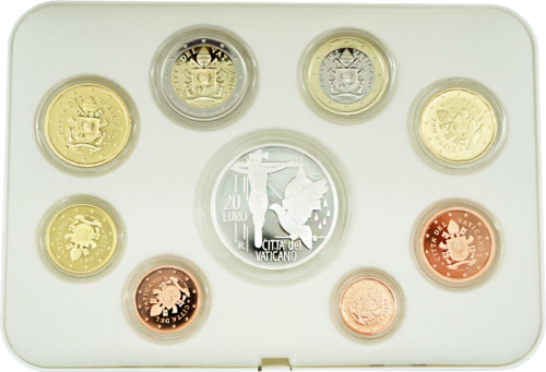 2021 Vatikanas Pranciškaus herbas Proof monetų rinkinys su 20 eurų sidabrine moneta (2)