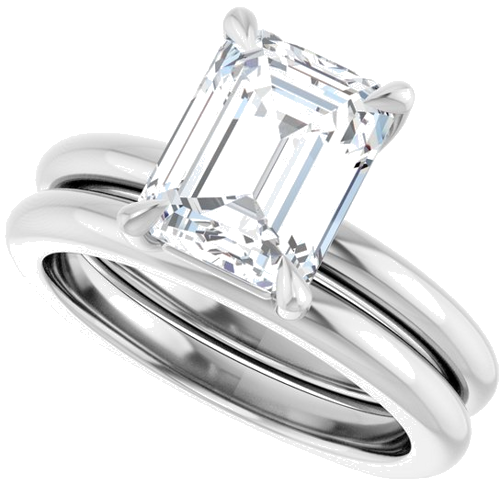 Sužadėtuvių Žiedas „Claw-Prong Euro Shank“ 14k white gold Emerald 9mm x 7mm (10)