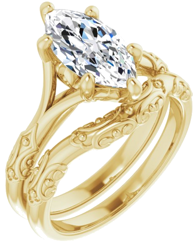 Sužadėtuvių Žiedas „Solitaire Sculptural“ 10k yellow gold Marquise 12mm x 6mm (6)