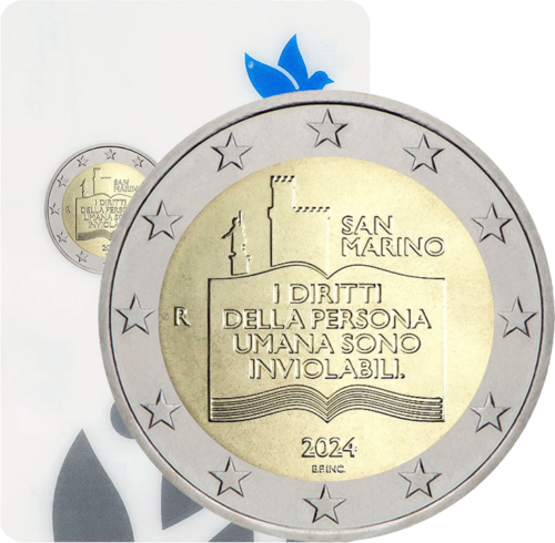 2024 San Marino Declaration of Civil Rights 2 euro BU coin on card (1)