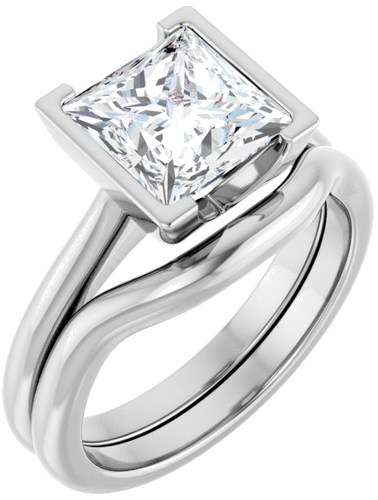 Sužadėtuvių Žiedas „Half-Bezel Solitaire“ 14k white gold Square 7.5mm (6)