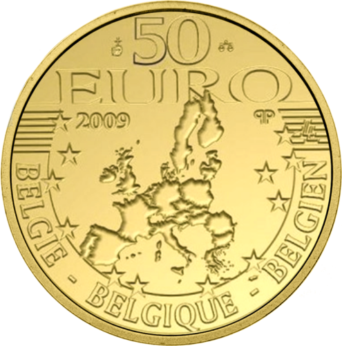50 eurų Erazmas Roterdamietis 2009 Belgija auksinė moneta (2)