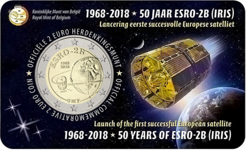 2018 Belgija Satelitas ESRO-2B (IRIS) 2 eurų BU moneta kortelėje (1)
