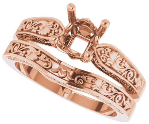 Sužadėtuvių Žiedas „Solitaire Floral“ 14k rose gold Asscher 5.5mm (10)