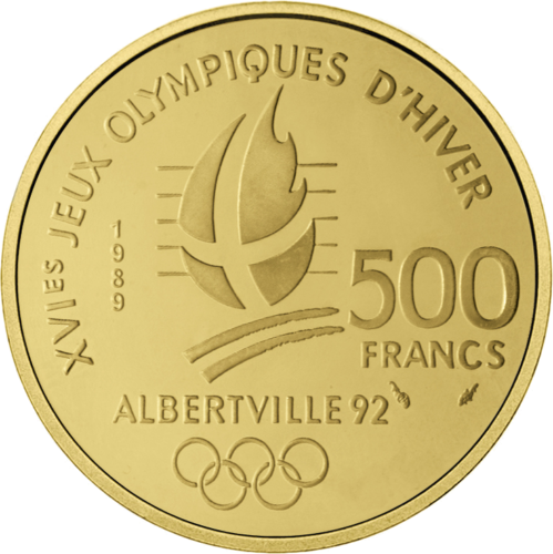 1989 Prancūzija Kalnų slidinėjimas 500 frankų auksinė moneta (2)
