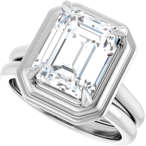 Sužadėtuvių Žiedas „Claw-Prong Solitaire“ 14k white gold Emerald 10mm x 8mm (10)
