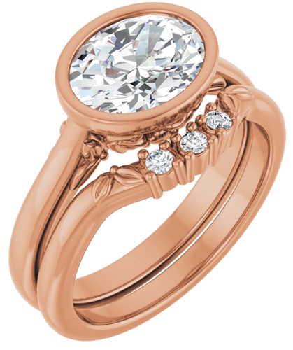 Sužadėtuvių Žiedas „Bezel-Set“ 10k rose gold Oval 9mm x 7mm (6)