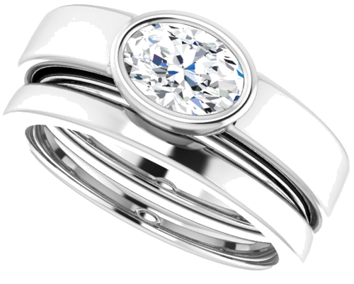 Sužadėtuvių Žiedas „Bezel-Set Solitaire“ 14k white gold Oval 7mm x 5mm (10)