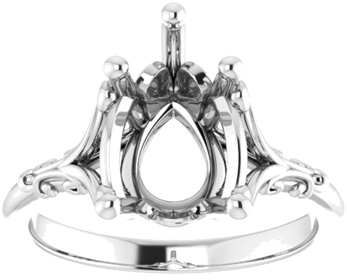 14K White 12x8 mm Pear Solitaire Engagement Ring Mounting (3)