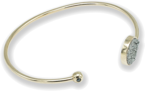 Auksinė apyrankė su juodu deimantu ir kvarco drūza ROCK&ROLL (4)