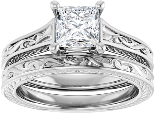 Sužadėtuvių Žiedas „Solitaire Scroll“ 14k white gold Square 5.5mm (13)