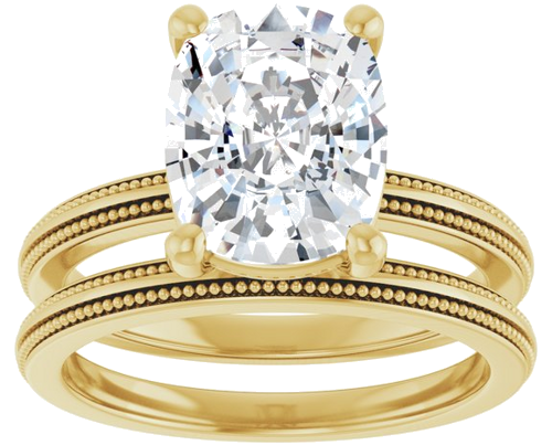 Sužadėtuvių Žiedas „Solitaire Milgrain“ 14k yellow gold Elongated Cushion 10mm x 8mm (8)