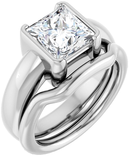 Sužadėtuvių Žiedas „Half-Bezel Solitaire“ 14k white gold Square 7.5mm (6)