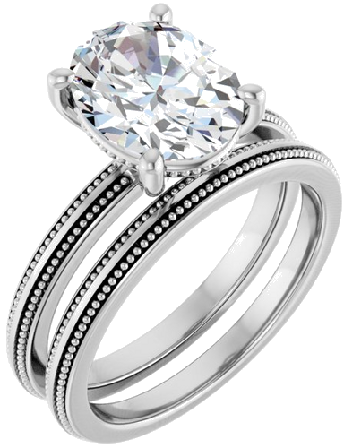Sužadėtuvių Žiedas „Solitaire Milgrain“ 14k white gold Oval 10mm x 8mm (6)