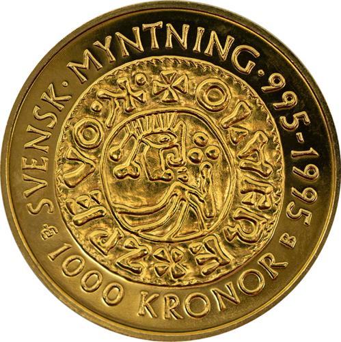 1000 kronų Carl XVI Gustaf Monetų kaldinimas 1995 Švedija auksinė moneta (2)
