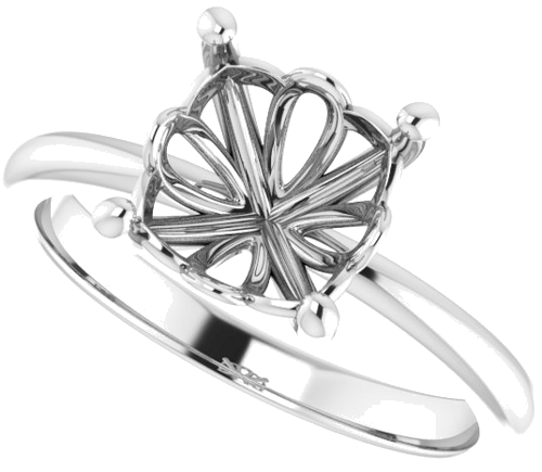 14K White 8 mm Cushion Solitaire Engagement Ring Mounting (5)