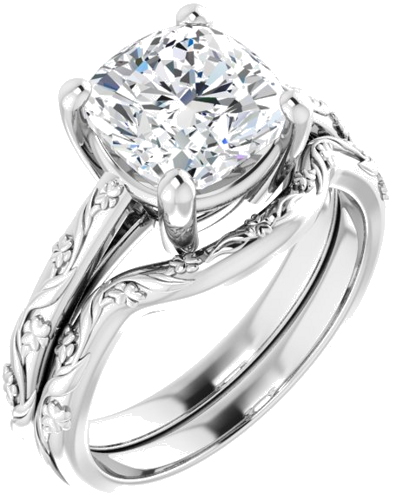 Sužadėtuvių Žiedas „Solitaire“ 14k white gold Cushion 8mm (6)