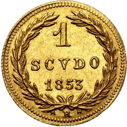 Ватикана Пий IX 1 скудо (1853–1857) златна монета (2)