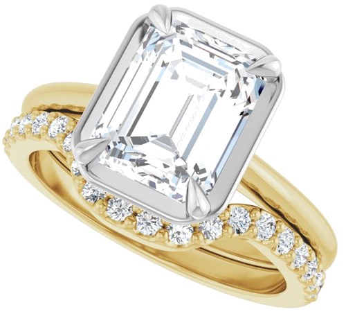 Sužadėtuvių Žiedas „Claw-Prong Solitaire Bezel-Style“ 14k yellow/white gold Emerald 9mm x 7mm (10)
