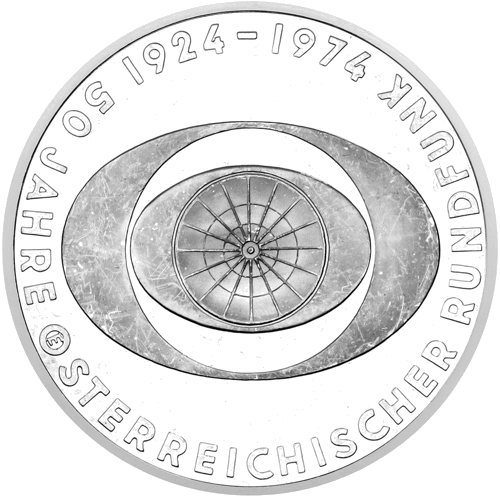 50 šiliņu Radio pārraižu jubileja 1974 Austrija sudraba monēta (1)