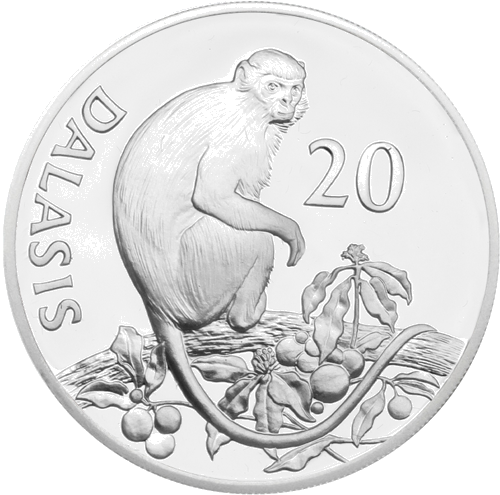 20 dalasis Laukinės gamtos fondas (1987-1989) Gambija sidabrinė moneta (1)