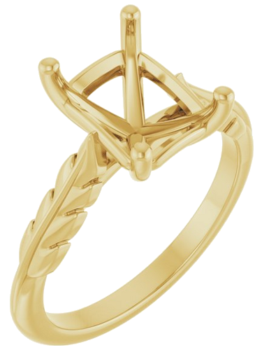 Sužadėtuvių Žiedas „Solitaire Leaf“ 14k yellow gold Emerald 9mm x 7mm (1)