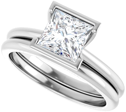 Sužadėtuvių Žiedas „Half-Bezel“ 14k white gold Square 6mm (10)