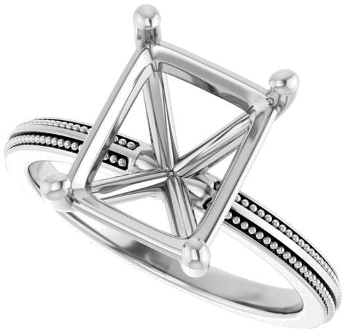 Sužadėtuvių Žiedas „Solitaire Milgrain“ 14k white gold Emerald 10mm x 8mm (5)