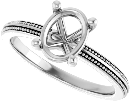 Sužadėtuvių Žiedas „Solitaire Milgrain“ 14k white gold Oval 8mm x 6mm (5)