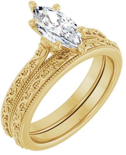 Sužadėtuvių Žiedas „Solitaire Sculptural“ 10k yellow gold Marquise 10mm x 5mm (6)