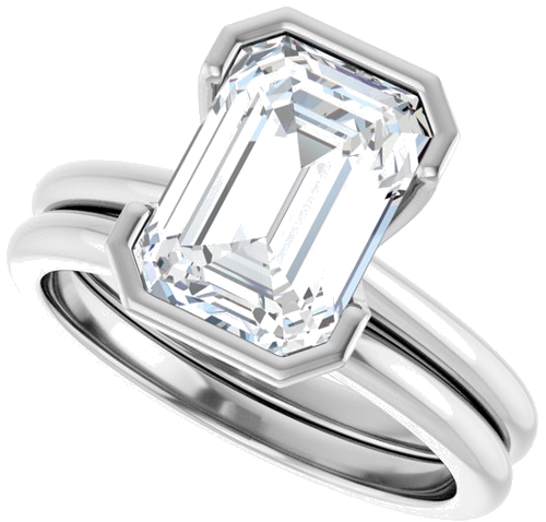 Sužadėtuvių Žiedas „Half-Bezel“ 14k white gold Emerald 10mm x 7mm (9)