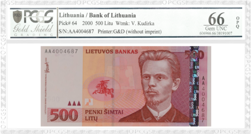 2000 Lietuva 500 litu banknote PCGS GEM UNC 66 (1)