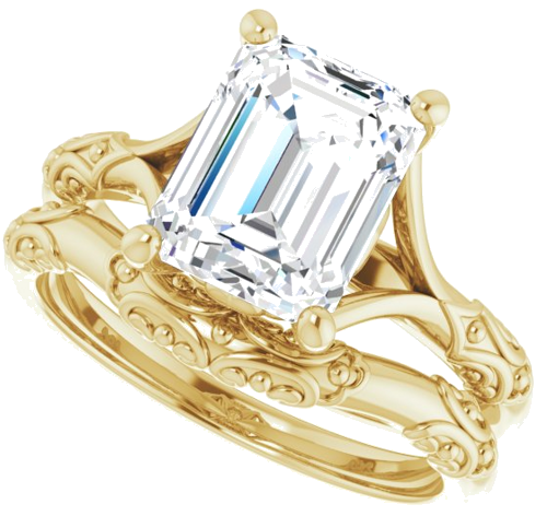 Sužadėtuvių Žiedas „Solitaire Sculptural“ 14k yellow gold Emerald 9mm x 7mm (10)
