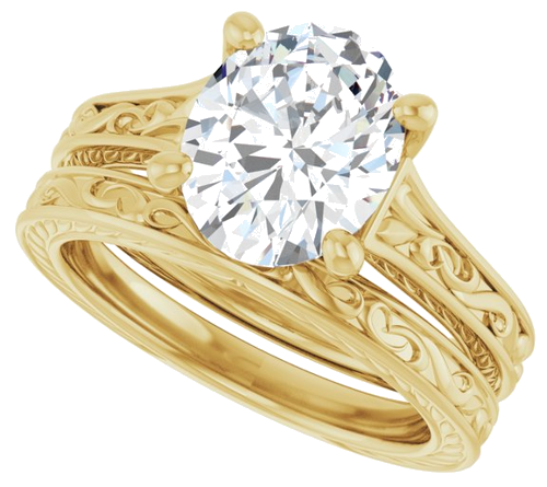 Sužadėtuvių Žiedas „Solitaire Scroll“ 14k yellow gold Oval 10mm x 8mm (10)