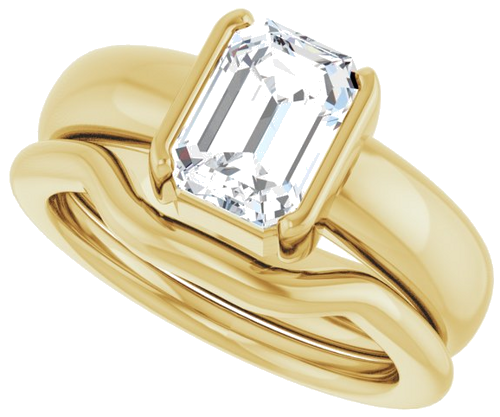 14K Yellow 8 x 6 mm Emerald Half Bezel Solitaire Engagement Ring Mounting (10)