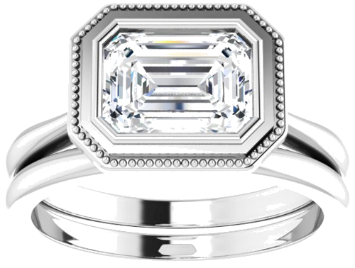 Sužadėtuvių Žiedas „Bezel-Set“ 585 Baltojo Aukso Emerald 8mm x 6mm (8)