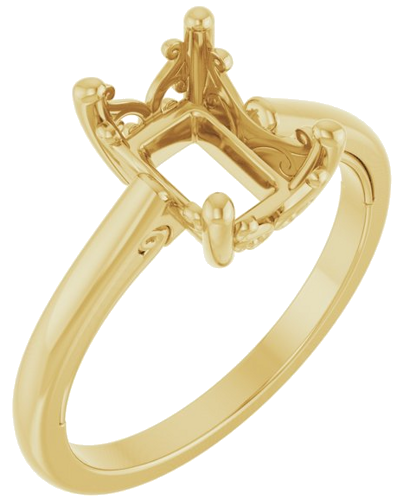 Sužadėtuvių Žiedas „Solitaire Vintage-Inspired Scroll“ 14k yellow gold Emerald 8mm x 6mm (1)
