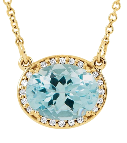 14K Yellow Natural Blue Zircon   .04 CTW Natural Diamond 16 1 2  Necklace (1)