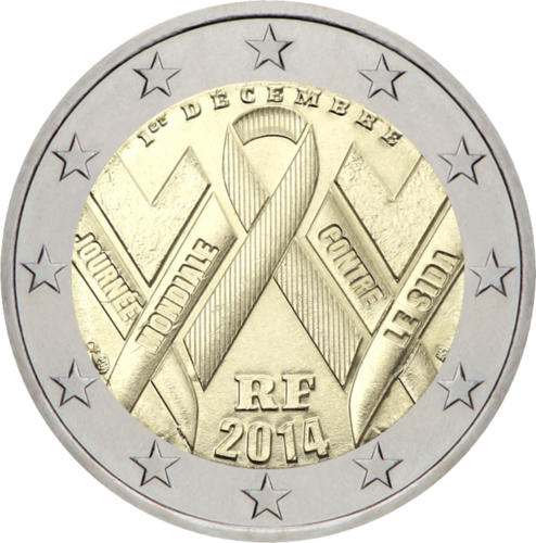 2014 Prancūzija Kova su AIDS 2 eurų moneta (1)