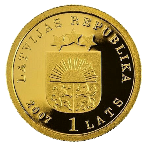 2007 Латвия Золотое яблоко 1 лат золотая монета (2)