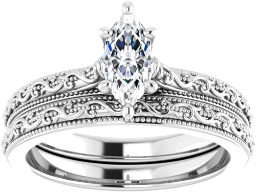 Sužadėtuvių Žiedas „Solitaire“ 585 Baltojo Aukso Marquise 8mm x 4mm (8)