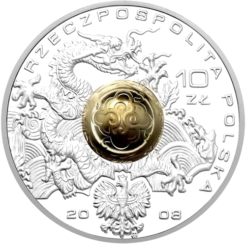 10 Zlotų Lenkų delegacija Pekino olimpiadoje 2008 Lenkija sidabrinė moneta (1)