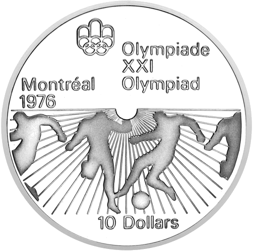 10 долара Олимпиада Футбол Канада 1976 сребърна монета (1)